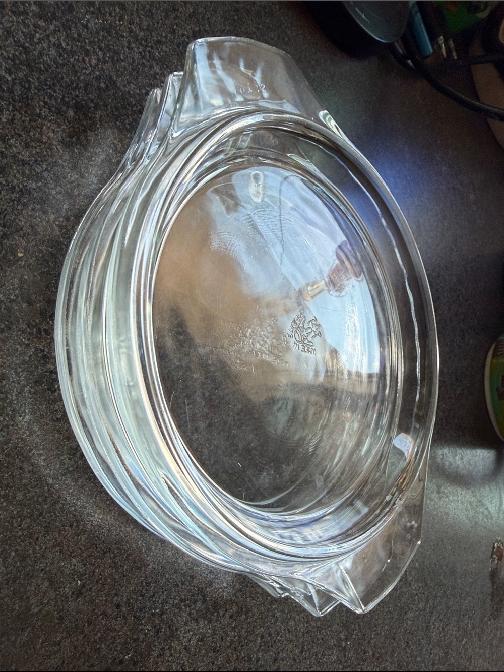 JAJ 102 pyrex made in England Clear Glass Bakeware Lid  with handles